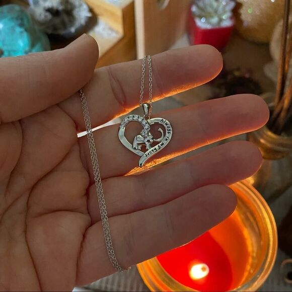 Elephant Always In My Heart Sterling Silver CZ Heart Necklace - Picture 1 of 3